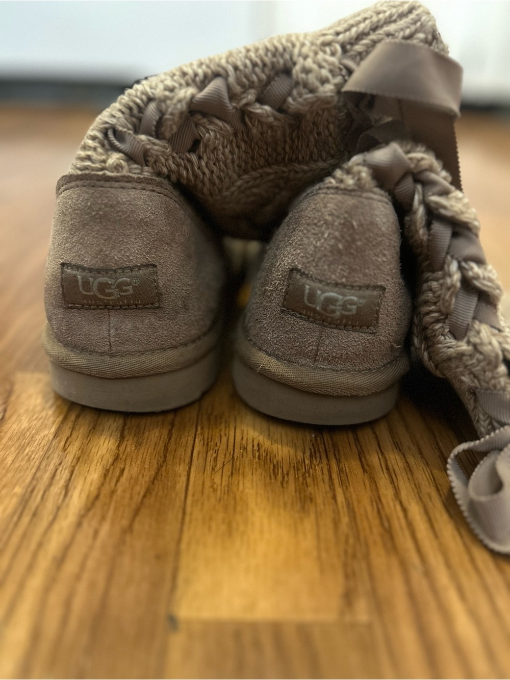 UGG Isla Cable Knit Boots Bow Cozy Oatmeal - Picture 6 of 12